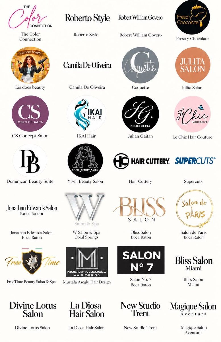 Logos of salons and stylists who work with Silvia