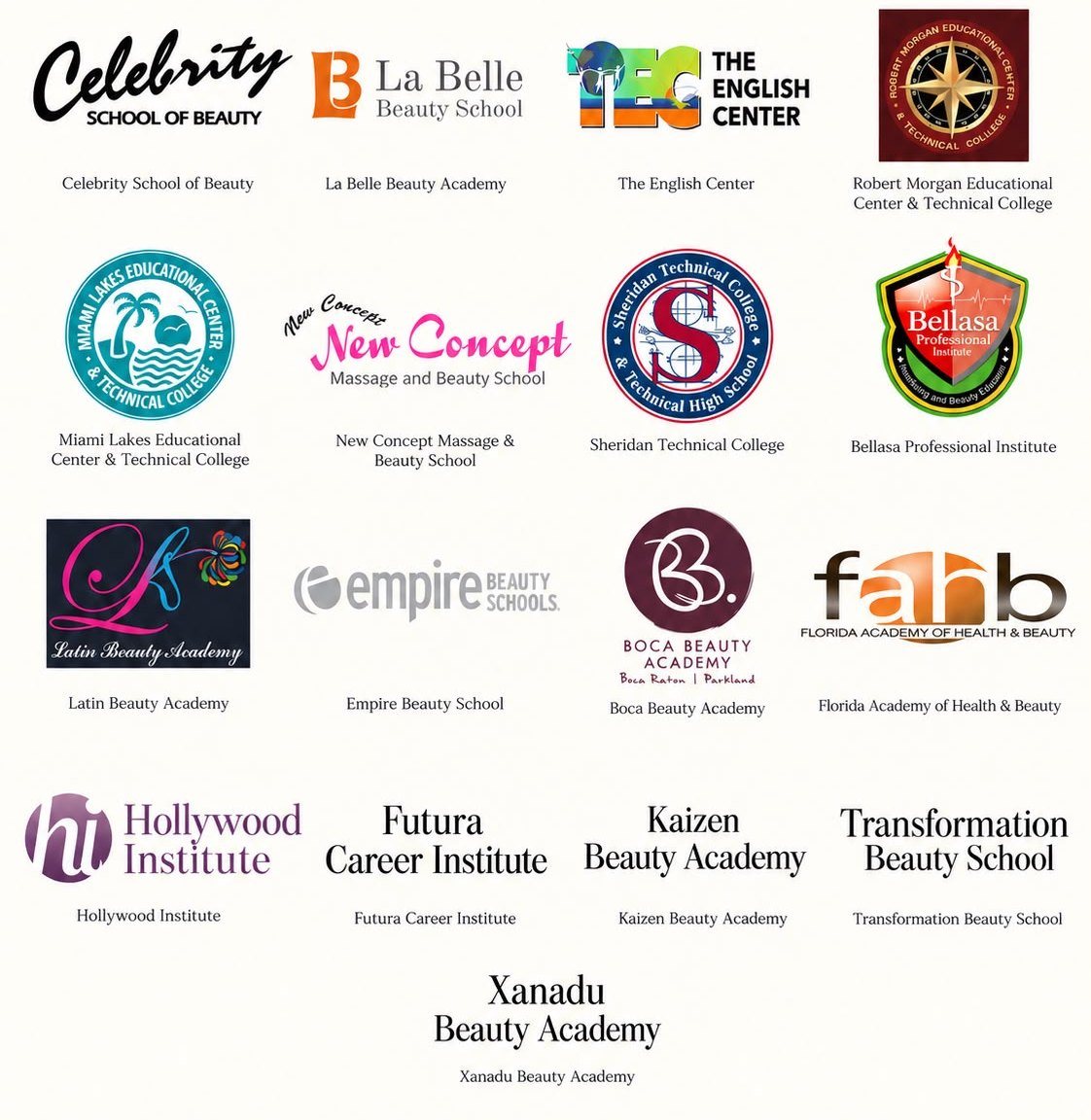 Logos of the beauty schools Silvia works with